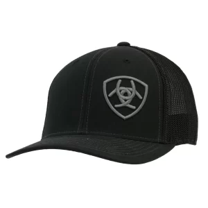Ariat Black with Grey Logo Mesh Snap Back Cap