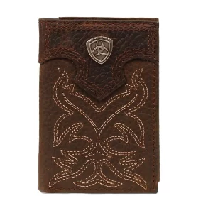 Ariat Brown Tri-fold Rodeo Wallet with Shield Logo