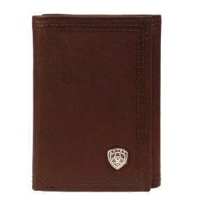 Ariat Dark Copper Tri-Fold Wallet with Small Shield Logo