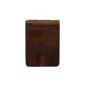 Ariat Men's Brown Distressed USA Flag Money Clip Wallet