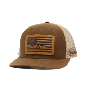 Ariat Mens Oilskin Leather USA Flag Patch Snapback Ball Cap