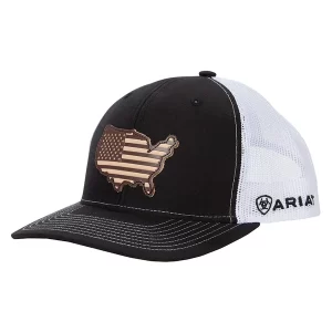 Ariat Men's USA Leather Patch Black Snapback Baseball Cap