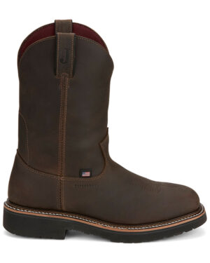 Justin Billings Hickory Brown Pull on Steel Toe Waterproof Work Boot