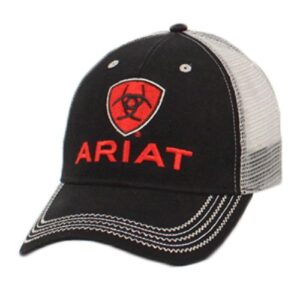 Ariat Mens Black and Red Logo Mesh Ball Cap